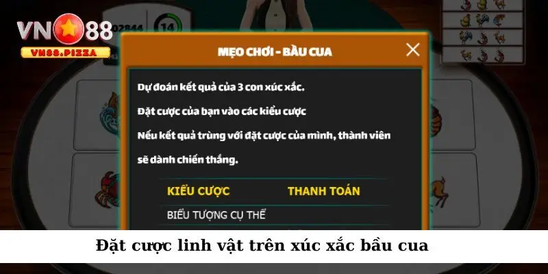 Bầu cua Vn88 - Giải trí online đẳng cấp trò chơi đổi thưởng 2 Chọn linh vật đặt cược để có cơ hội nhận thưởng