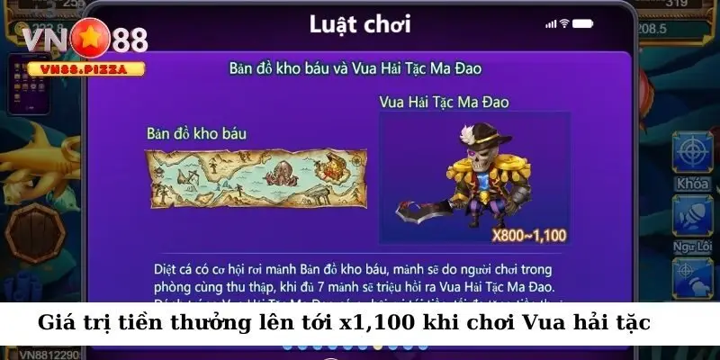 Vua hải tặc Vn88 - Bắn cá hay, đổi thưởng liền tay 3 Giá trị thưởng lớn tại Vua hải tặc Vn88 lên tới x1,100 lần